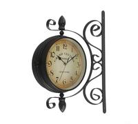 Crabop Reloj de pared vintage de doble cara, estilo estación de tren de hierro forjado, movimiento silencioso de cuarzo, para sala de estar, vestíbulo, 8 pulgadas, marrón antiguo