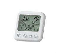 Crabop Termómetro higrómetro digital con pantalla LCD grande de 98 mm, visualización de reloj y fecha, monitor preciso de habitación interior para hogar, oficina, guardería, blanco (A)