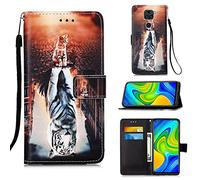 CRABOT Funda Xiaomi Redmi Note 9 Cover Case Ranura Tarjeta Billetera Pintado Patrón Hebilla Magnética Cubierta Protectora+1pcs Protector de Pantalla -(Gato y Tigre)