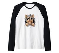 Cracked Wall Yorkshire Terrier Sunglasses Yorkie Terriers Camiseta Manga Raglan