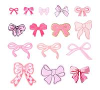 Crafans 15 parches de tela con lazo rosa, parches bordados para disfraces, parches para coser en ropa, proyectos de costura