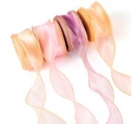Crafans 4 rollos de cinta iridiscente brillante de 40 mm de ancho, cintas de organza brillantes de gasa con alambre, cintas de poliéster naranja para ramos, decoración de malezas, envoltura de regalos