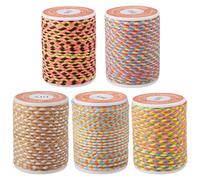 Crafans 5 rollos de cuerdas trenzadas de polialgodón de 1,5 mm, 4 capas, hechas a mano, cuerda trenzada de algodón macramé, 5 colores, cuerda trenzada con carrete para manualidades, tejer y colgar en