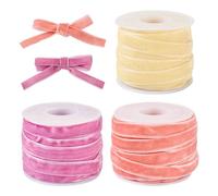 Crafans Cintas de terciopelo de 10 mm de una sola cara, 30 yardas, 3 colores para manualidades, envoltura de regalos, lazo, gargantilla, lazo para el pelo, rosa, amarillo y salmón