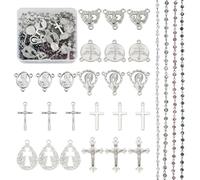Crafans Collar de cuentas de rosario, cadenas de cuentas de cristal, colgantes de cruz vintage de plata Virgen María, eslabones componentes para hacer collares, pulseras, joyas, 36 piezas
