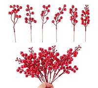 Crafare Paquete de 30 Tallos Artificiales de Bayas Rojas, púas de Bayas Rojas Burdeos, Ramas de Bayas de Acebo para decoración de árbol de Navidad, Manualidades, Boda, Vacaciones, Temporada,
