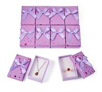 Crafdady - 12 cajas de cartón de 8 x 5 cm, caja de exhibición de papel kraft con lunares con lazo para joyas, aretes, collares, día de San Valentín, color lila