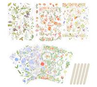 CRAFFANCY 12 hojas de pegatinas de transferencia de flores y plantas, calcomanías de decoración para álbumes de recortes, diario, planificador, álbumes, manualidades