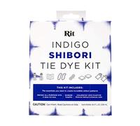 Craft County Rit Shibori Tie Dye Kit Indigo All Purpose Dye, Shibori, Colorstay Dye Fixative Incluye Bandas de Goma, Hilo, Cuadrados, Guantes