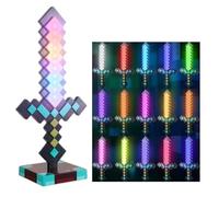 Craft - Espada de diamante para niños, 15 colores, espada de luz recargable para niños, espada de juego minero con base extraíble, 2 en 1, luces LED para niños, regalos, cosplay, habitación y