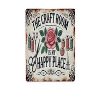 Craft Room Is My Happy Place - Cartel de metal vintage para jardín, dormitorio, cafetería, bar, cueva de hombre, decoración de pared, póster de metal, 20 x 30 cm