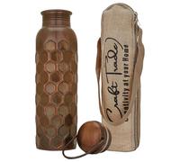 Craft Trade Botella de agua de cobre, botella de agua a prueba de fugas de cobre puro, estructura de panal antigua, 34 oz, a prueba de fugas, recipiente de cobre ayurvédico menos indio, ecológico