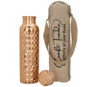 Craft Trade Botella de agua de cobre, botella de agua a prueba de fugas de cobre puro hecha a mano de 34 oz, tarro de cobre ayurvédico indio sin conectores