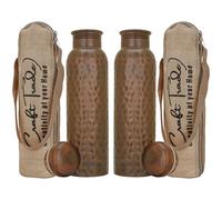 Craft Trade Botella de agua de cobre puro de 34 onzas, botella de cobre 100% puro para beber, recipiente inspirado en Ayurveda para bienestar, acabado antiguo con funda de transporte de yute, a prueba