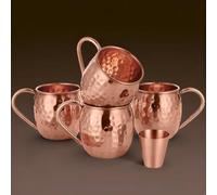 Craft Trade Juego de 4 tazas de cobre puro de 500 ml con 4 popotes, 1 vaso de chupito, tazas martilladas, gran juego de regalo para bar de comedor, taza de cerveza de hotel, juego de 4