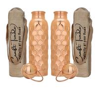 Craft Trade Paquete de 2 botellas de cobre puro martillado con tapa y bolsa de transporte para agua potable, sin BPA, a prueba de fugas, apoya la salud digestiva y hepática, inspirada en Ayurveda, 34