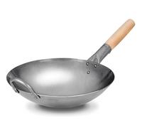 Craft Wok 731W88-12in Wok tradicional de acero al carbono martillado a mano con mango auxiliar de madera y acero (30,5 cm, parte inferior redonda)