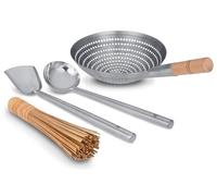 Craft Wok Juego de 4 piezas: cucharón, espátula, colador, cepillo de bambú/utensilios de cocina asiáticos tradicionales / 732W324