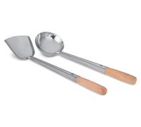 Craft Wok Juego de cucharón y espátula con asas de madera para woks asiáticos chinos de acero al carbono tradicional/732W325