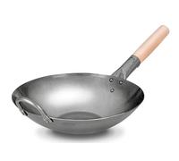 Craft Wok Wok de acero al carbono martillado a mano plano con mango auxiliar de madera y acero (12 pulgadas, parte inferior plana) / 731W316-12 pulgadas