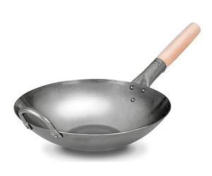 Craft Wok Wok de acero al carbono martillado a mano plano con mango auxiliar de madera y acero (12 pulgadas, parte inferior plana) / 731W316-12 pulgadas