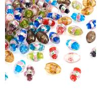 Craftdady 100 cuentas de cristal ovaladas de Lampwork, 10 colores, hechas a mano, con flor, 16 ~ 17 x 9 ~ 11 mm, para joyería artesanal: 1,5 ~ 2 mm