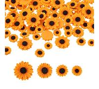 Craftdady 100 cuentas de margarita de resina sin perforar, cabujón de girasol, 4 tamaños, encantos para joyas, accesorios para el cabello, pendientes
