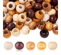 Craftdady 100 cuentas redondas de madera redondas de 19 mm, 5 colores, cuentas trenzadas de pelo de rastas, agujero grande, espaciador europeo para macramé, manualidades, joyería, agujero: 9 mm