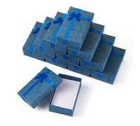 Craftdady 12 cajas de regalo de 8 x 5 cm, cajas de cartón con lazo para collares, pulseras, aretes, Navidad, día de San Valentín, color azul