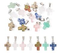Craftdady 14 colgantes de piedras preciosas de cruz con broche a granel, mini dijes colgantes de crucifijo natural para hacer joyas, collares, pulseras, manualidades, Piedra preciosa.