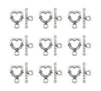 Craftdady 20 juegos de cierres de palanca de plata antigua con forma de corazón tibetano en T para hacer pulseras y collares