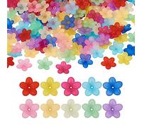 Craftdady 200 colgantes florales acrílicos transparentes de 5 pétalos esmerilados, 10 colores, dijes perforados de plástico para hacer pulseras