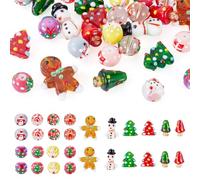 Craftdady 28 cuentas de cristal de Navidad para árbol de Navidad, muñeco de nieve, hombre de jengibre, hongo, cuentas de cristal redondas para hacer joyas, decoración de Navidad
