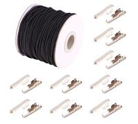 Craftdady 2mm 40m Negro Cordón Elástico Hilo de Rebordear Tela Hilo con Púas Cierre de Metal para Cuentas Pelo y Manualidad y Encuadernación de Libros
