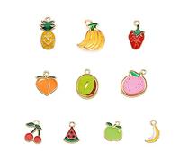 Craftdady 30 piezas colgantes de esmalte chapado en oro con temas de frutas, sandía, cereza, plátano, melocotón, manzana, fresa, piña, kiwi, fruta para hacer joyas