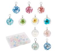 Craftdady 34 colgantes de flores secas, 17 colores, cristal redondo con dijes flotantes para joyas, collares, pendientes, manualidades, Todos, Glass