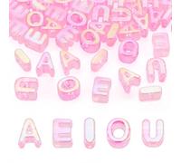 Craftdady 50 cuentas acrílicas con letras A, E I O U, diseño iridiscente del alfabeto, con agujero grande, cuentas espaciadoras para bolígrafos con cuentas, joyería, pulseras, 5 estilos, rosa intenso