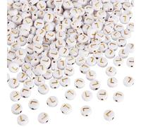 Craftdady 500 cuentas acrílicas de 7 mm con forma de disco redondo plano del alfabeto, cuentas doradas de letra L para pulseras de amistad, collares, fabricación de joyas