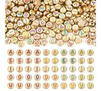 Craftdady 500 cuentas acrílicas opacas del alfabeto de 7 mm, cuentas redondas planas con letra A E I O U, cuentas de letra inicial mayúscula a granel para hacer joyas, pulseras, collares, manualidades