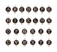 Craftdady 52 dijes de conector del alfabeto de aleación esmaltada con letra inicial plana redonda conectores dorados para hacer joyas, pulseras, collares, suministros de manualidades, esmaltado