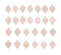 Craftdady 52 dijes de conector del alfabeto de aleación esmaltada con letra inicial plana redonda conectores dorados para hacer joyas, pulseras, collares, suministros de manualidades, esmaltado