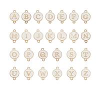 Craftdady 52 dijes de conector esmaltado con letra inicial y planos redondos dorados para joyería, pulseras, collares, suministros