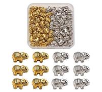 Craftdady 60 cuentas de aleación de estilo tibetano elefante pequeña aleación espaciador granos de plata antigua oro antiguo para joyería pulseras fabricación