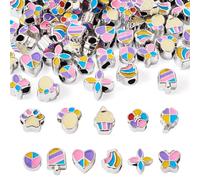 Craftdady 66 cuentas europeas esmaltadas surtidas con agujero grande acrílico con estampado de patas, mariposas, flores, plátano, helado, corazón, cuentas espaciadoras sueltas esmaltadas CCB para