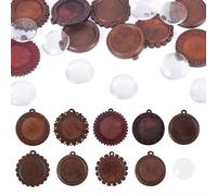 Craftdady 9 colgantes planos redondos de madera con cabujones de cristal, colgantes de memoria fotográfica, kits de fabricación de joyas para collares vintage, llaveros, manualidades, color marrón