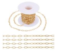 Craftdady Cadena de eslabones de clip de oro de 18 quilates de 16.4 pies, cadena de cruz ovalada soldada de latón de 6 x 2 mm con carrete para hacer joyas, colgantes, collares, pulseras