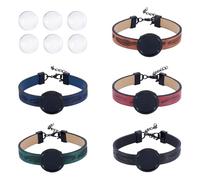 Craftdady Lot de 5 cordones de cuero sintético - Base en blanco - Cabujones de vidrio de 18 mm - Kit de joyería ajustable para hombre y mujer - Negro