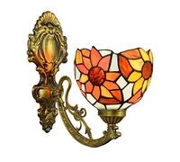CraftedGlass Aplique de pared estilo Tiffany de 15 cm con vitrales de colores azul claro, diseño de girasol vintage, lámparas de noche decorativas for dormitorio, sala de estar, pasillo y escaleras.