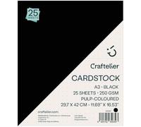 Craftelier - 25 Hojas de Cartulina Negra A3, Set Cardstock de 250gsm de Grosor, Cartulina Lisa Ideal para Troquelado, Tarjetería, Scrapbooking, Manualidades o DIY