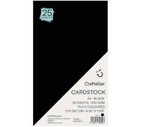 Craftelier - 25 Hojas de Cartulina Negra A4, Set Cardstock de 250gsm 92lb de Grosos, Cartulina Lisa Ideal para Troquelado, Tarjetería, Scrapbooking, Manualidades o DIY